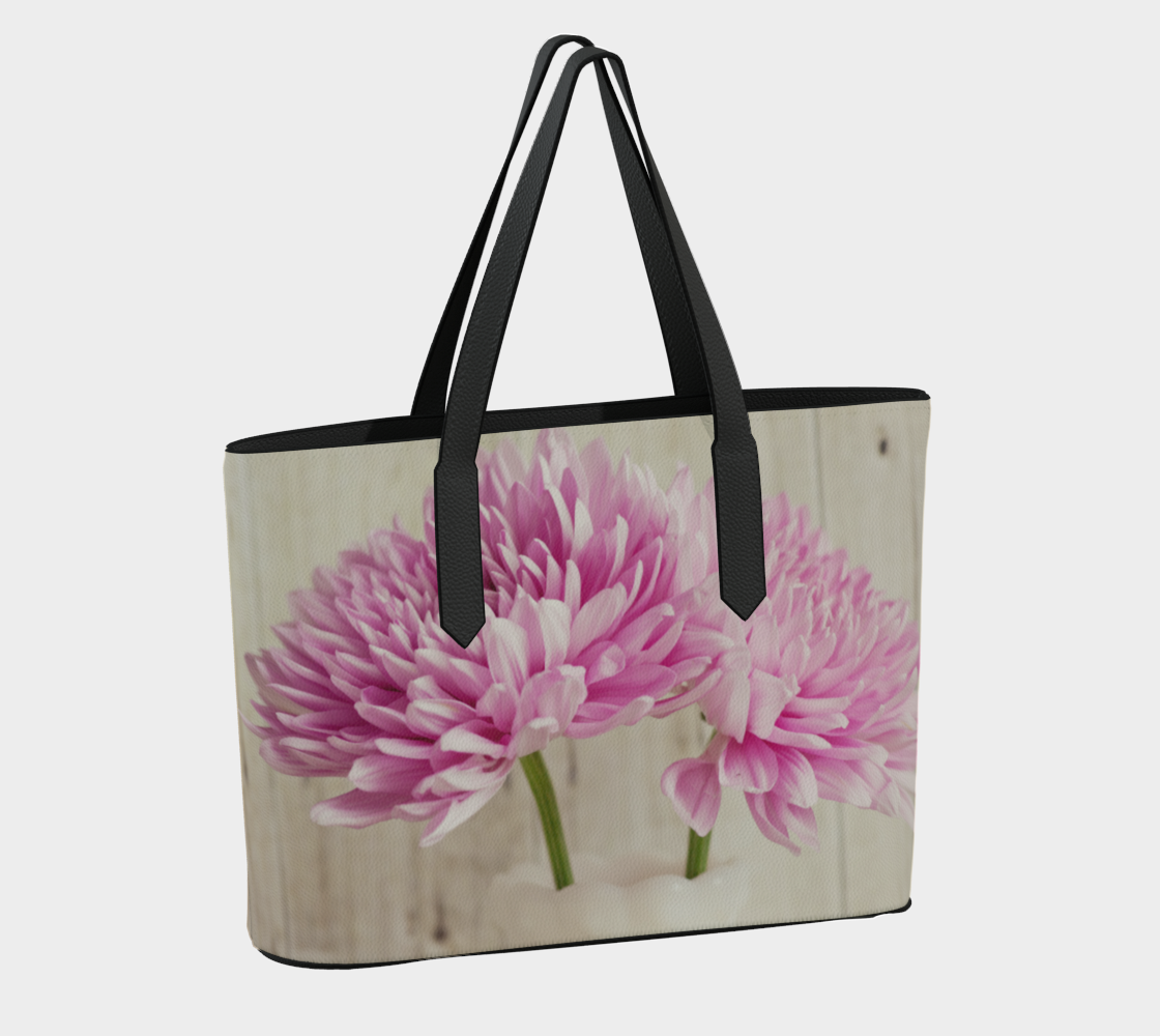 Pink Chrysanthemums Vegan Leather Tote Bag
