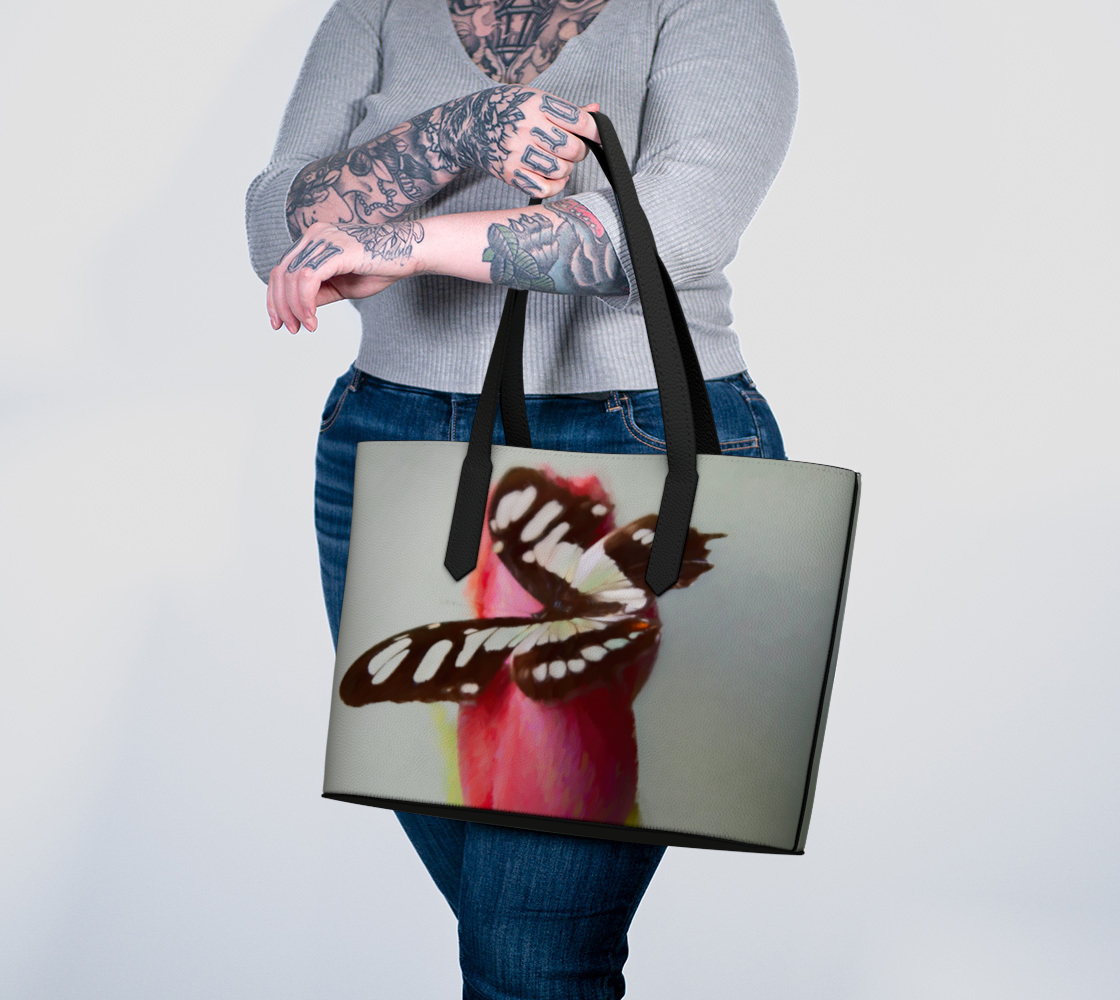 Tulips and Butterfly Vegan Leather Tote Bag