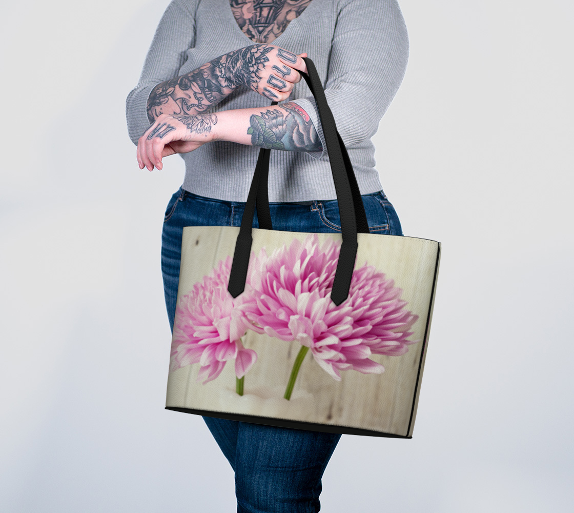 Pink Chrysanthemums Vegan Leather Tote Bag