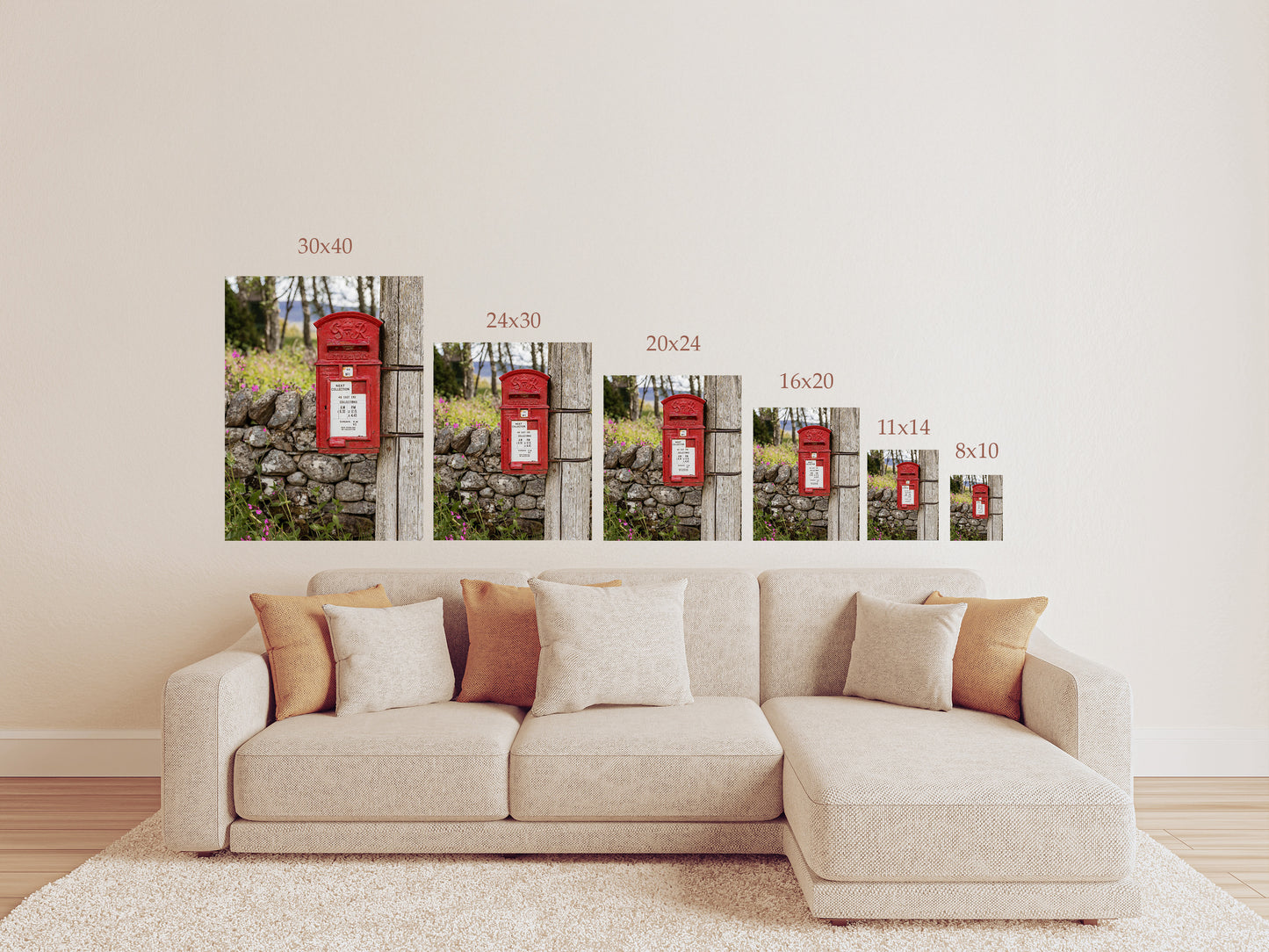 Red British Post Box Wall Art – Rustic Countryside Photography Print or Canvas