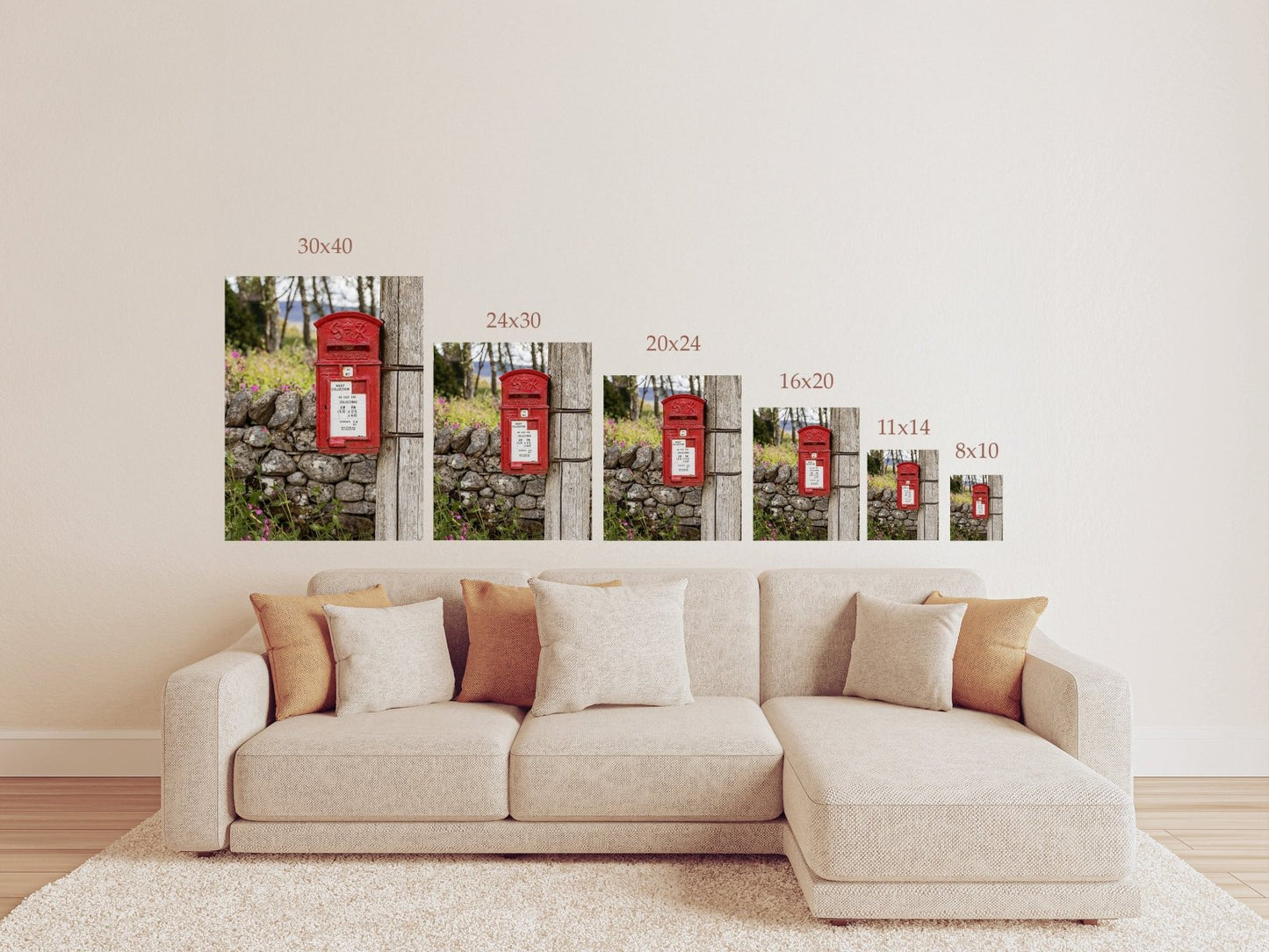 Red British Post Box Wall Art – Rustic Countryside Photography Print or Canvas