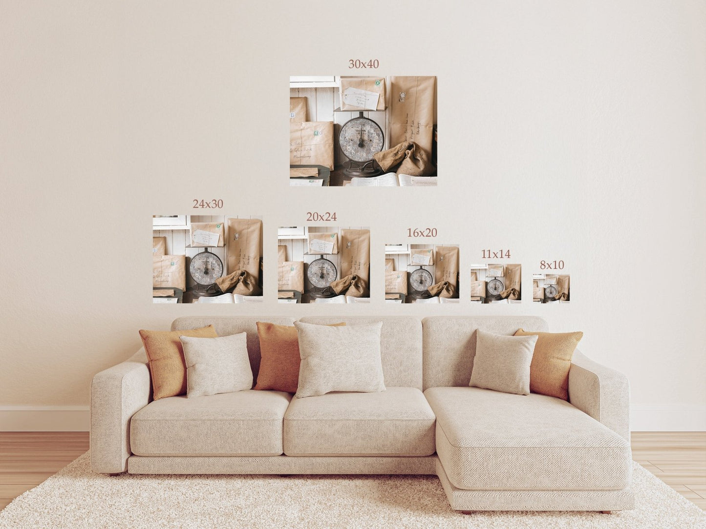 Vintage Parcel Wall Art – Rustic Post Office Scale Photography Print or Canvas