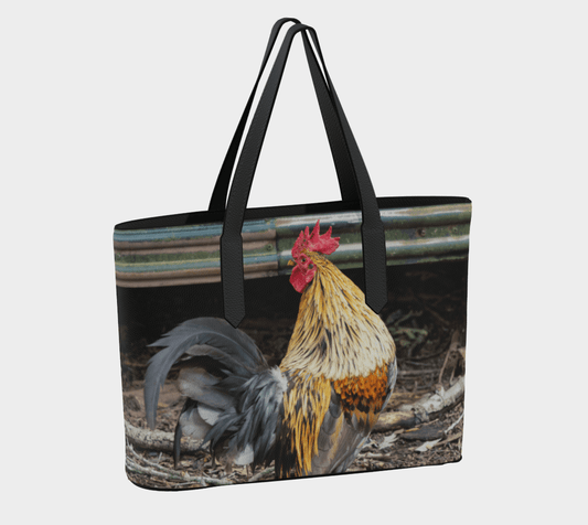 Rustic Rooster Vegan Leather Tote Bag – Fits 16″ Laptop – Farmhouse Rustic Handbag - Erin Johnson Photography