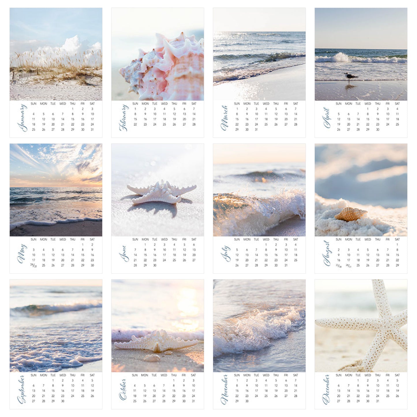 2026 Beach 5×7 Loose-Leaf Photography Desk Calendar