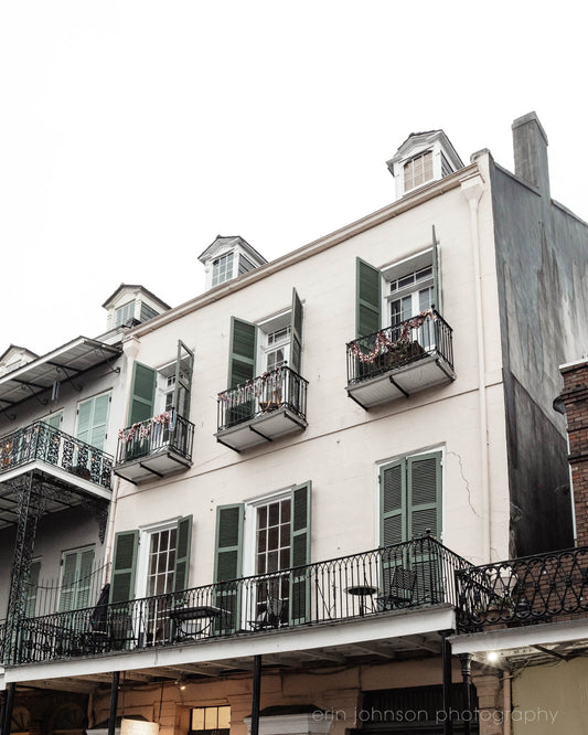 Color photography print of New Orleans French Quarter architecture, showcasing historic buildings