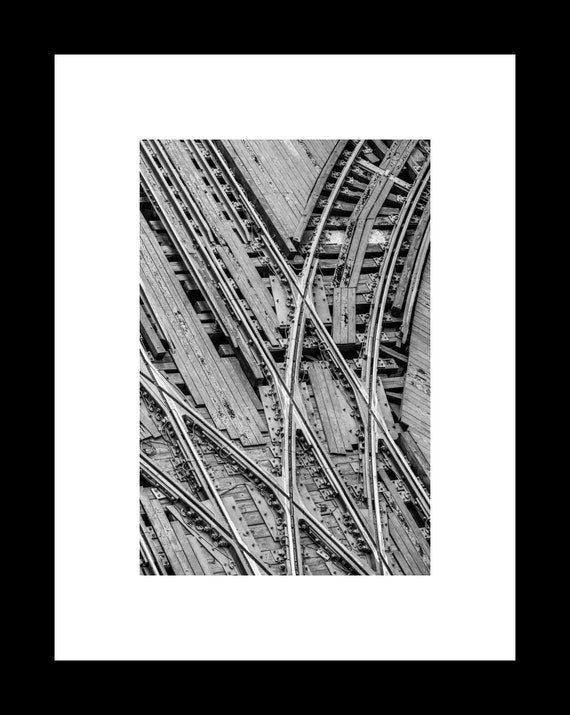Chicago El train tracks black and white photograph – fine art urban print or canvas wall décor