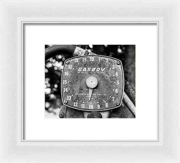 Black and White Gasboy Counter Photograph | Framed Print