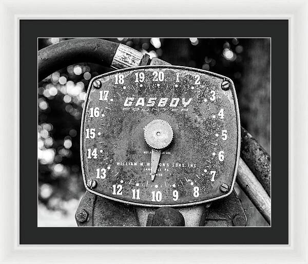 Black and White Gasboy Counter Photograph | Framed Print