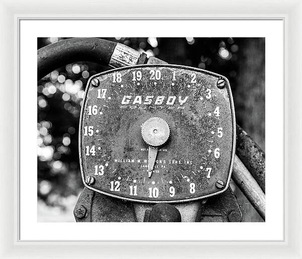 Black and White Gasboy Counter Photograph | Framed Print