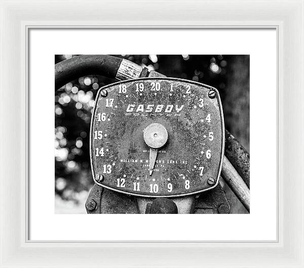 Black and White Gasboy Counter Photograph | Framed Print