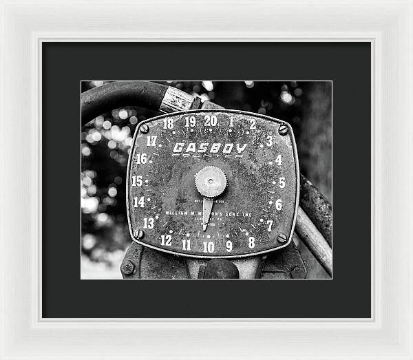 Black and White Gasboy Counter Photograph | Framed Print