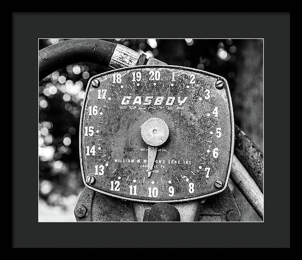 Black and White Gasboy Counter Photograph - Framed Print