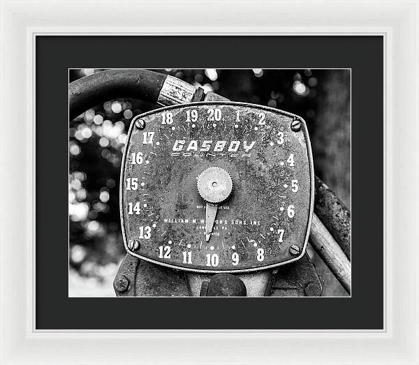 Black and White Gasboy Counter Photograph | Framed Print