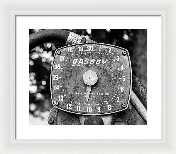 Black and White Gasboy Counter Photograph | Framed Print