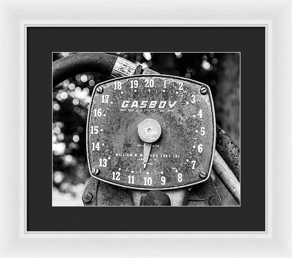 Black and White Gasboy Counter Photograph | Framed Print