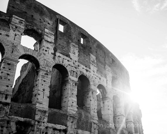 Black and white photograph of the Colosseum in Rome, Italy – fine art travel print or canvas wall décor