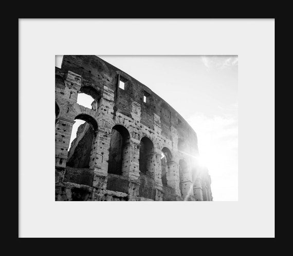 Black and white photograph of the Colosseum in Rome, Italy – fine art travel print or canvas wall décor