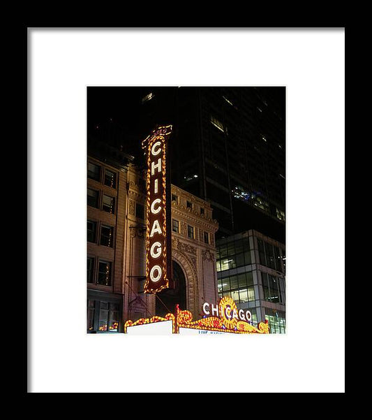 Chicago Theater Sign at Night - Framed Print