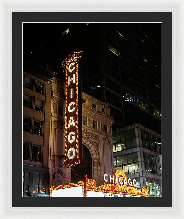 Chicago Theater Sign at Night | Framed Print