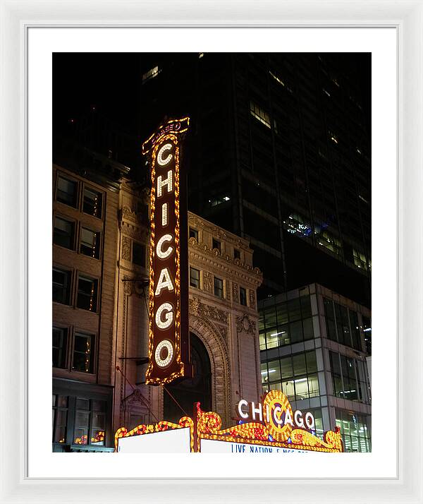 Chicago Theater Sign at Night | Framed Print