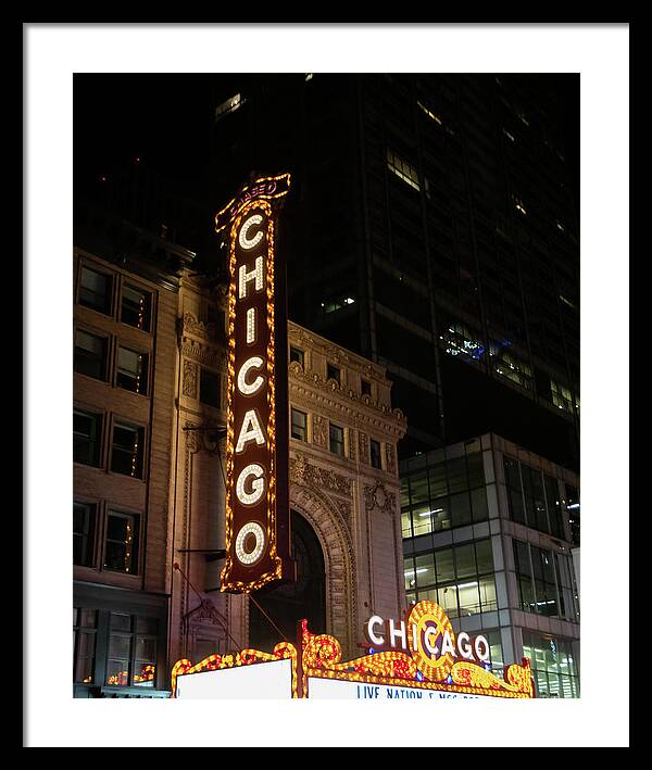 Chicago Theater Sign at Night | Framed Print