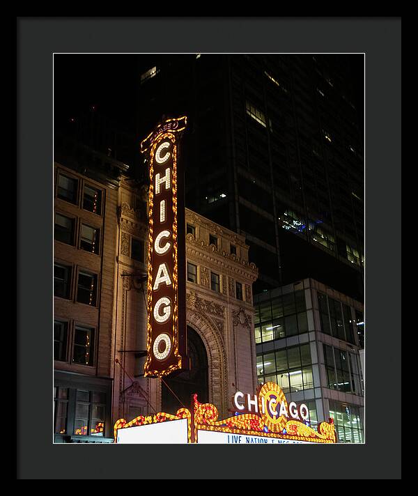 Chicago Theater Sign at Night | Framed Print