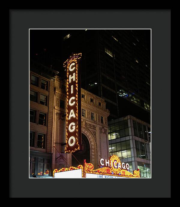 Chicago Theater Sign at Night | Framed Print
