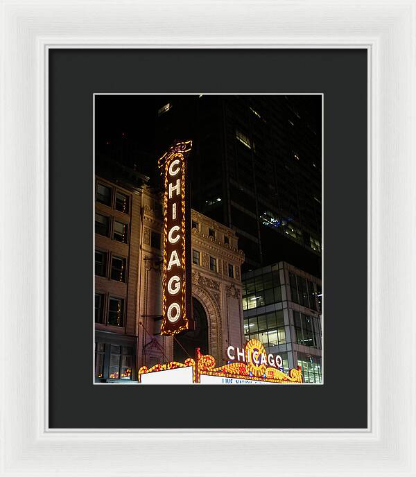Chicago Theater Sign at Night | Framed Print