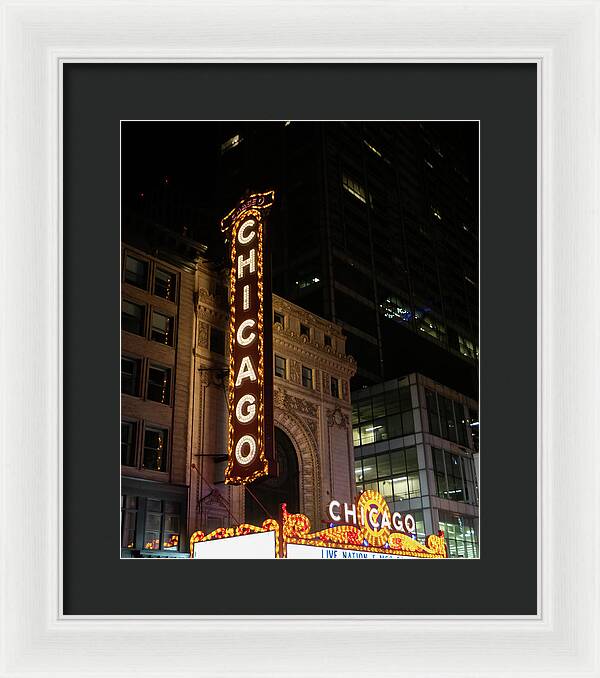 Chicago Theater Sign at Night | Framed Print