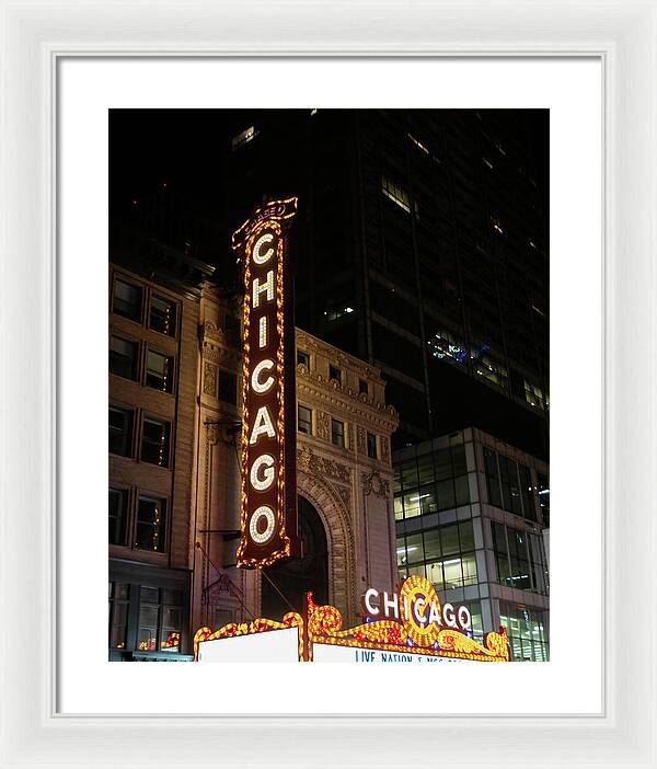 Chicago Theater Sign at Night | Framed Print