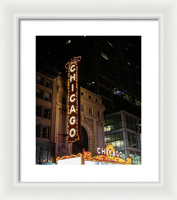Chicago Theater Sign at Night | Framed Print