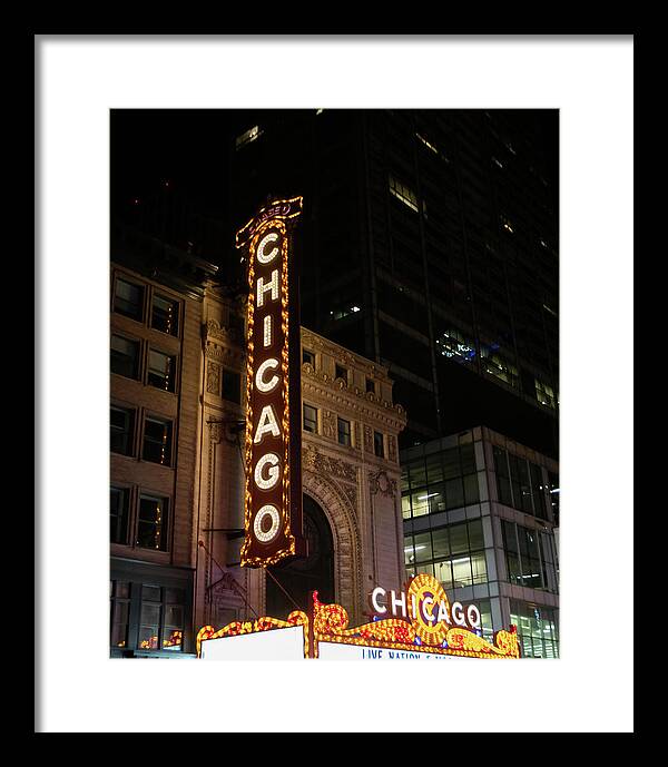 Chicago Theater Sign at Night | Framed Print