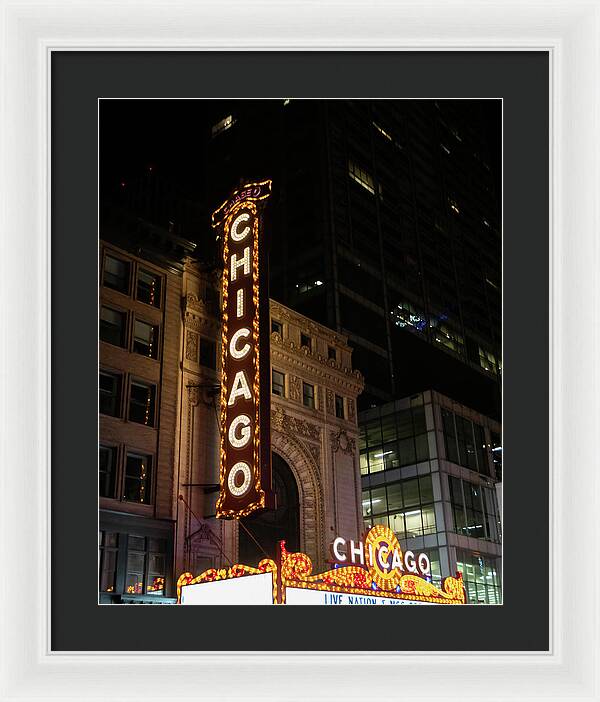 Chicago Theater Sign at Night | Framed Print