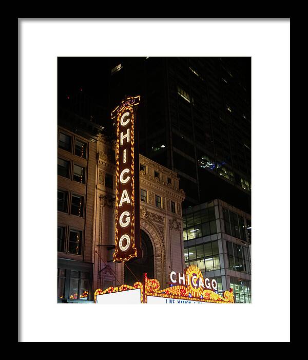 Chicago Theater Sign at Night | Framed Print
