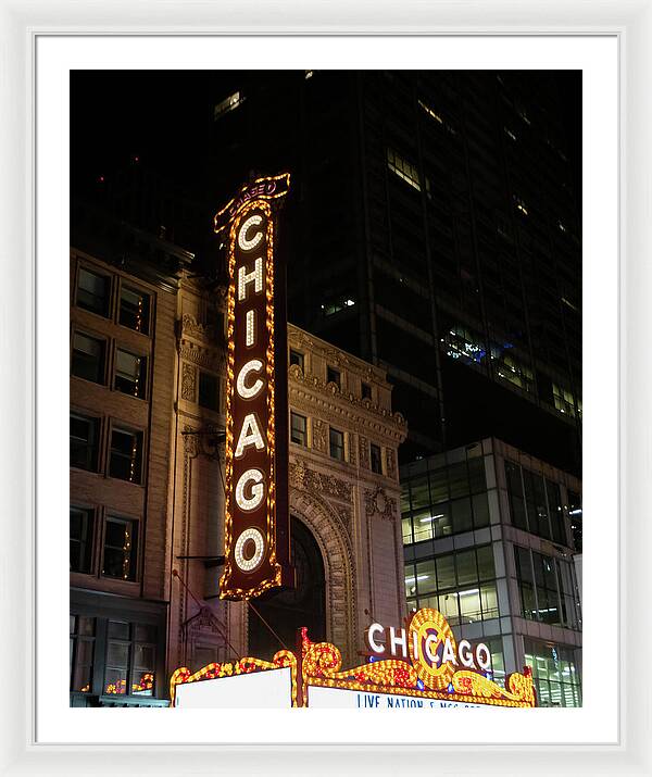 Chicago Theater Sign at Night | Framed Print