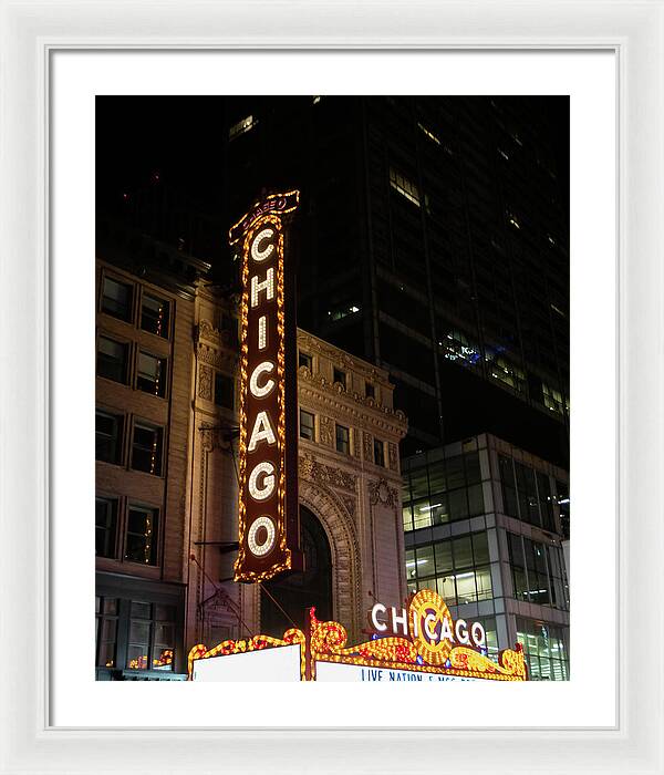Chicago Theater Sign at Night | Framed Print