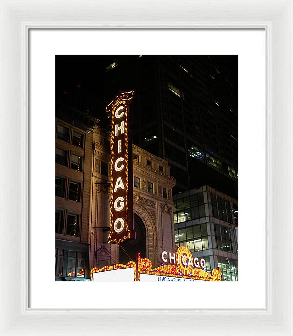 Chicago Theater Sign at Night | Framed Print