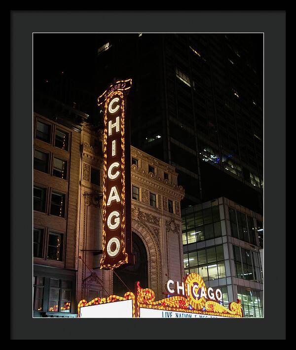 Chicago Theater Sign at Night | Framed Print