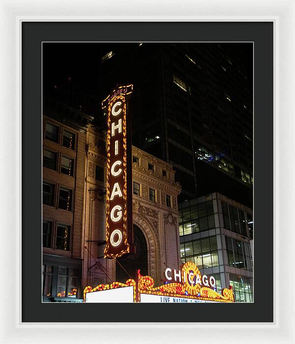 Chicago Theater Sign at Night | Framed Print