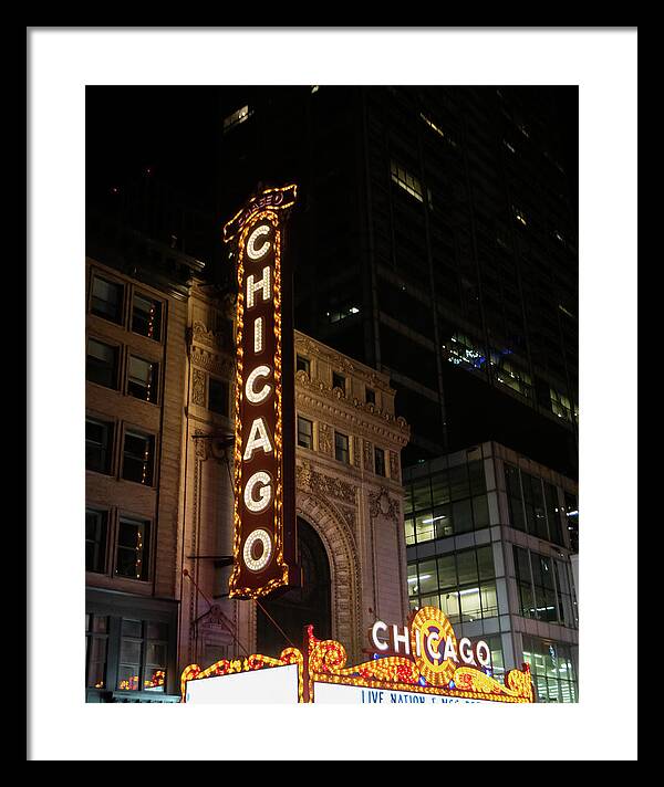 Chicago Theater Sign at Night | Framed Print