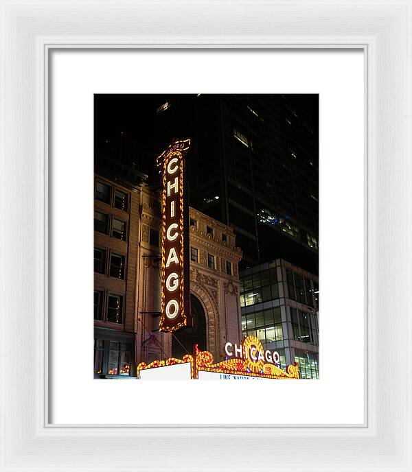 Chicago Theater Sign at Night - Framed Print