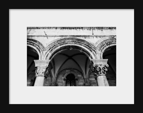 Dubrovnik Croatia Photography Print or Canvas | Black and White Croatian Columns
