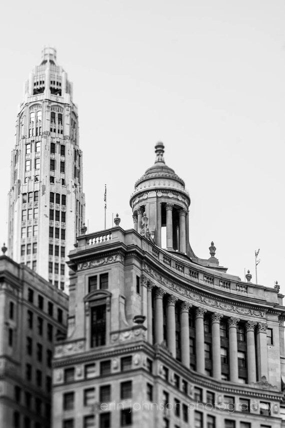 Black and white photograph of the London House in Chicago by Erin Johnson, available as print or canvas, ideal for living rooms, offices, or hallways