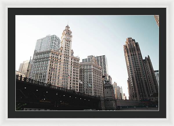 Framed print of the DuSable Bridge in Chicago, Illinois, showcasing the city's skyline.