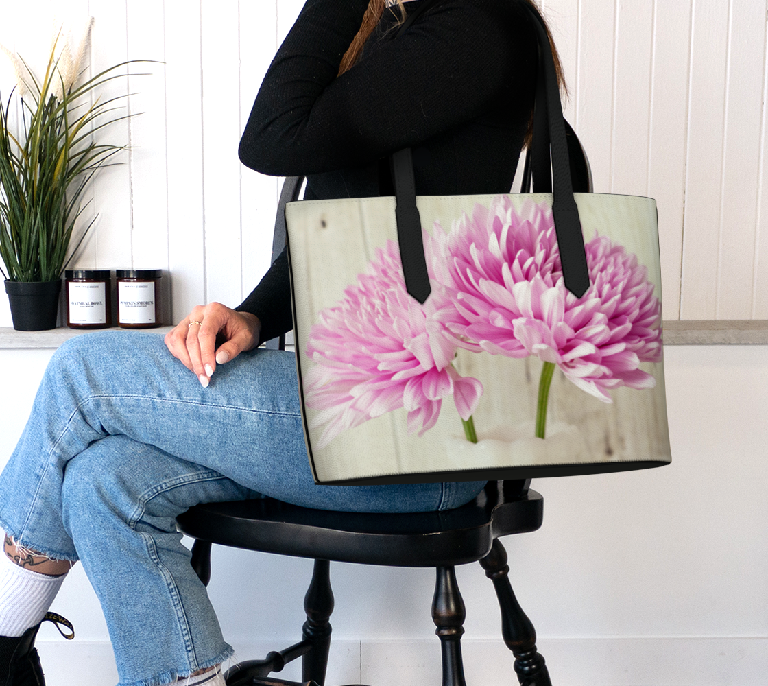 Pink Chrysanthemums Vegan Leather Tote Bag