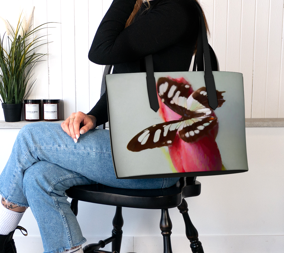Tulips and Butterfly Vegan Leather Tote Bag