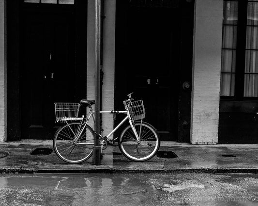 New Orleans Photography Print, Unframed Office Art, Black and White Bicycle Wall Art, Canvas Photo Decor, Number 2 - eireanneilis