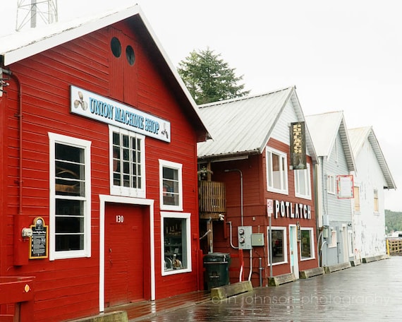 Ketchikan Alaska red photography print – rustic coastal travel wall art