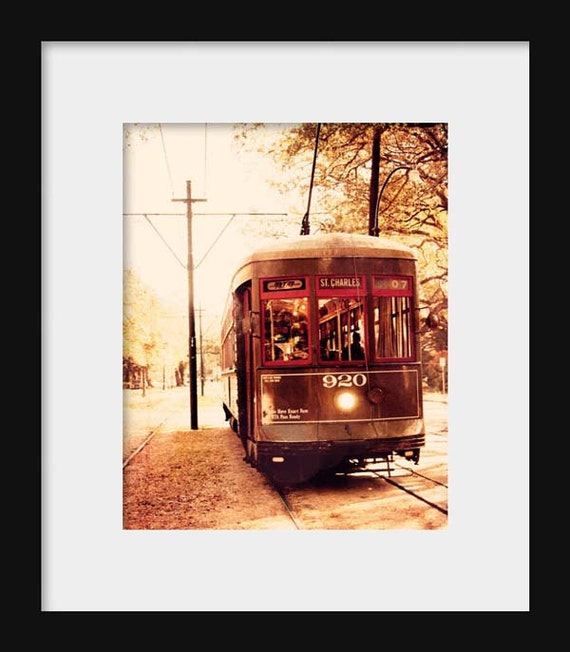A photograph of the St Charles Streetcar in the Garden District in New Orleans, Louisiana.