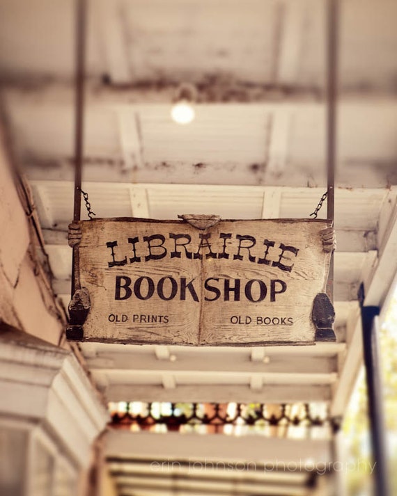 Vintage Librairie bookshop sign on Chartres Street in New Orleans, perfect wall art for book lovers and French Quarter décor.